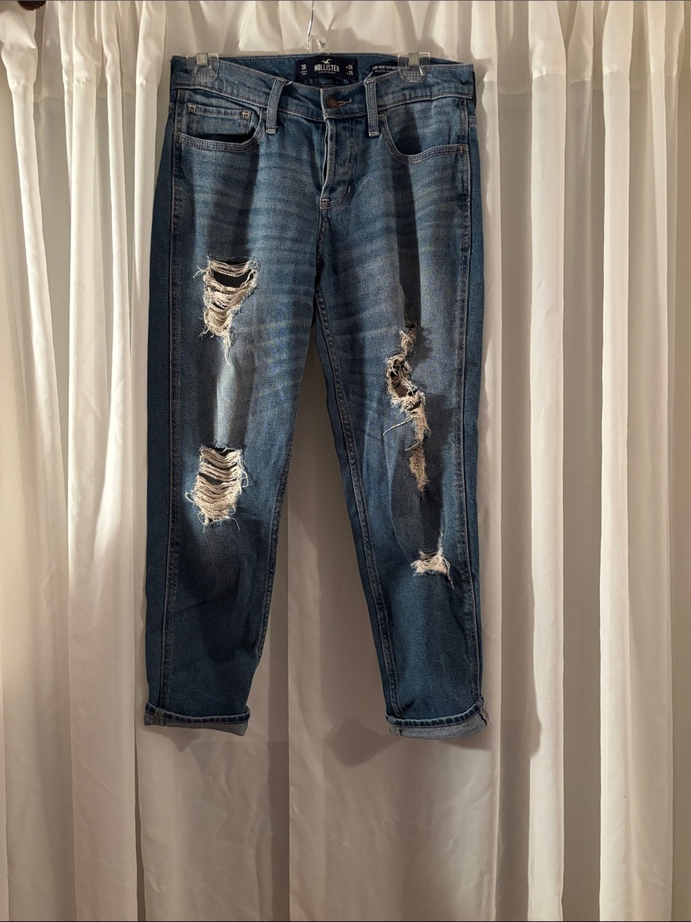 Hollister Distressed Dark Blue Slim Straight Jeans